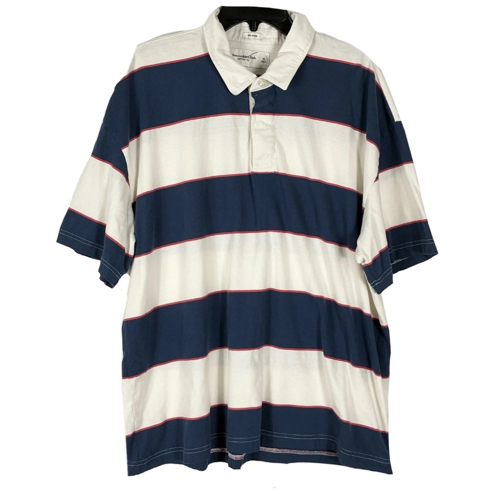 Abercrombie & Fitch Relaxed Soft A&F Tee Polo XL Striped Pique Preppy Collegiate